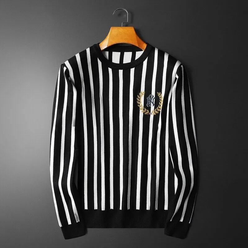 Vertical Stripes with Embroidery Sweatshirt