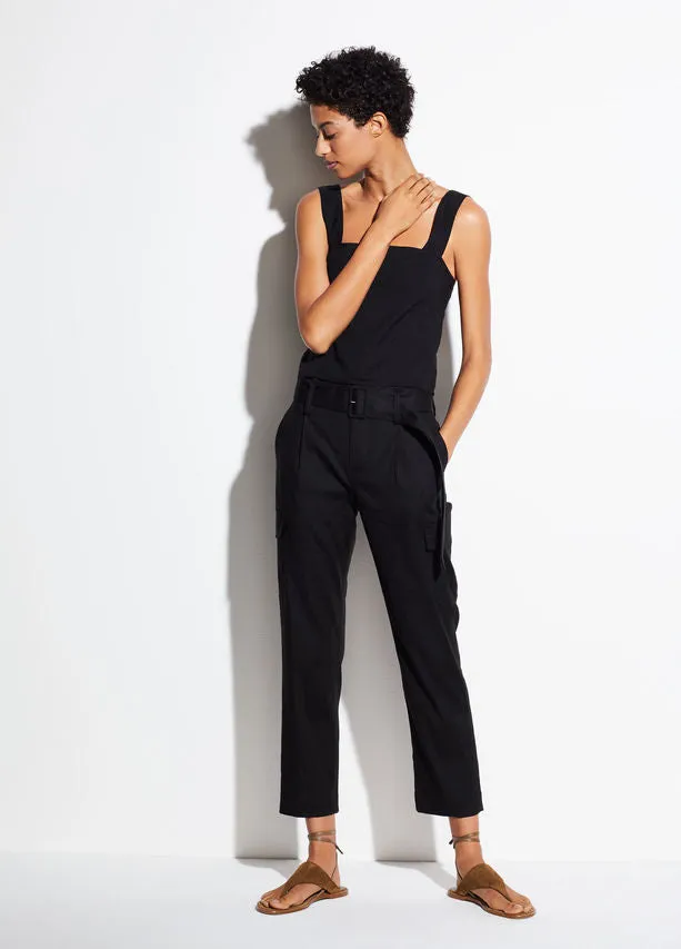 VINCE - Belted Linen Pant in Black