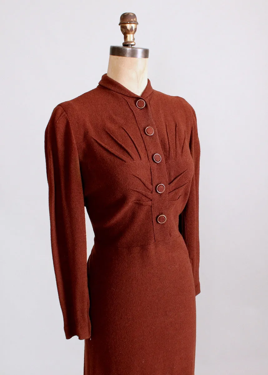 Vintage 1930s Brown Wool Dress with Fur Trimmed Jacket