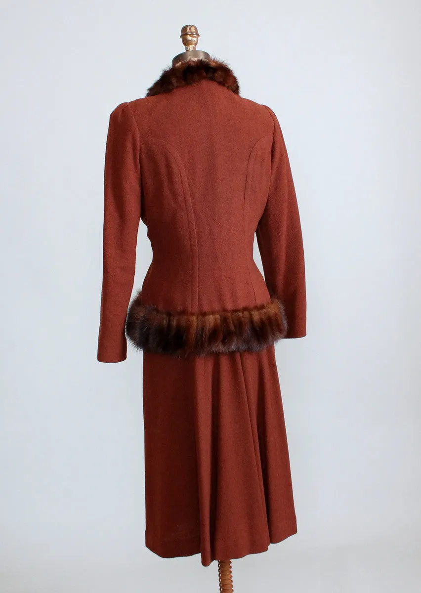 Vintage 1930s Brown Wool Dress with Fur Trimmed Jacket