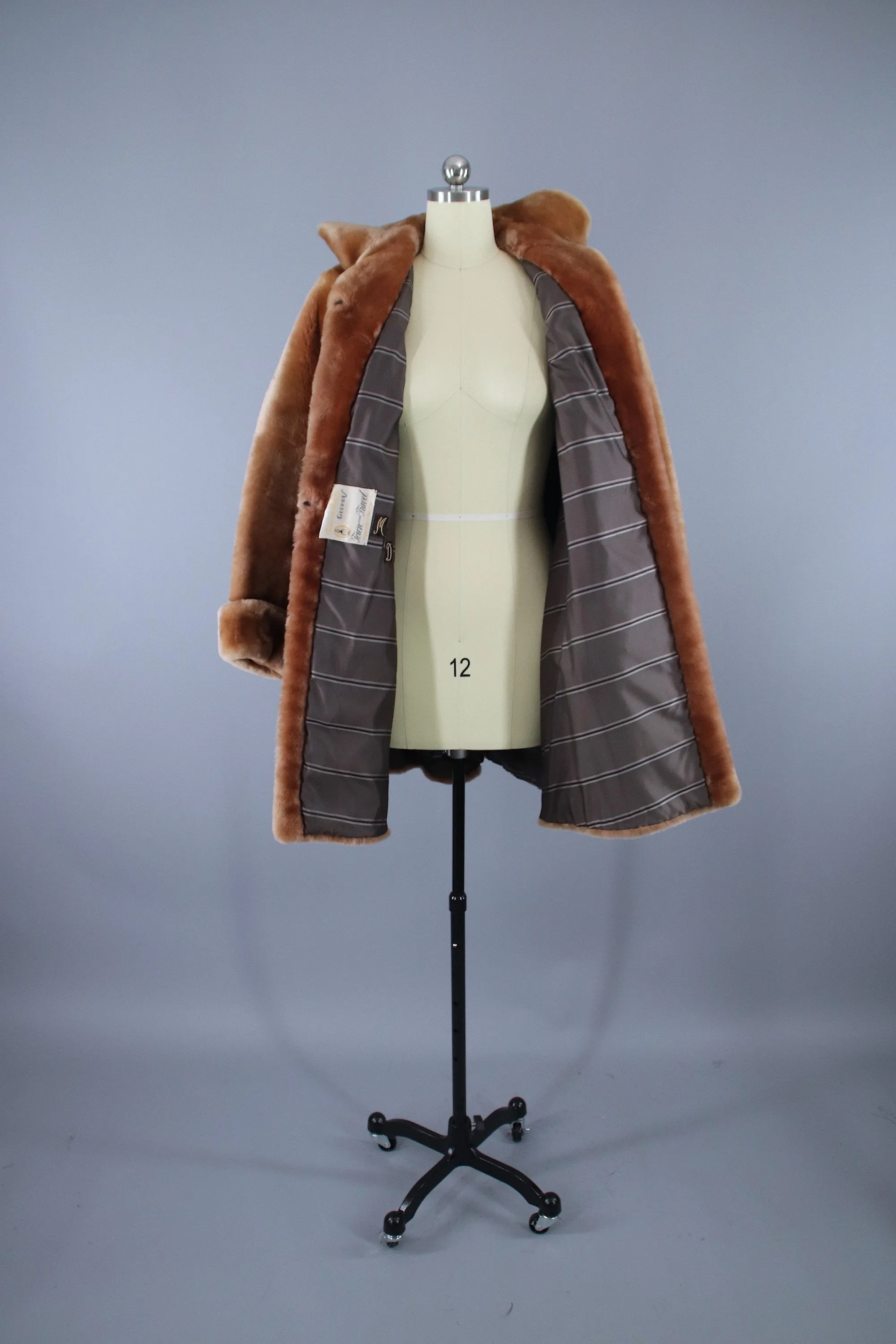 Vintage 1950s Caramel Tan Mouton Sheared Lamb Fur Coat