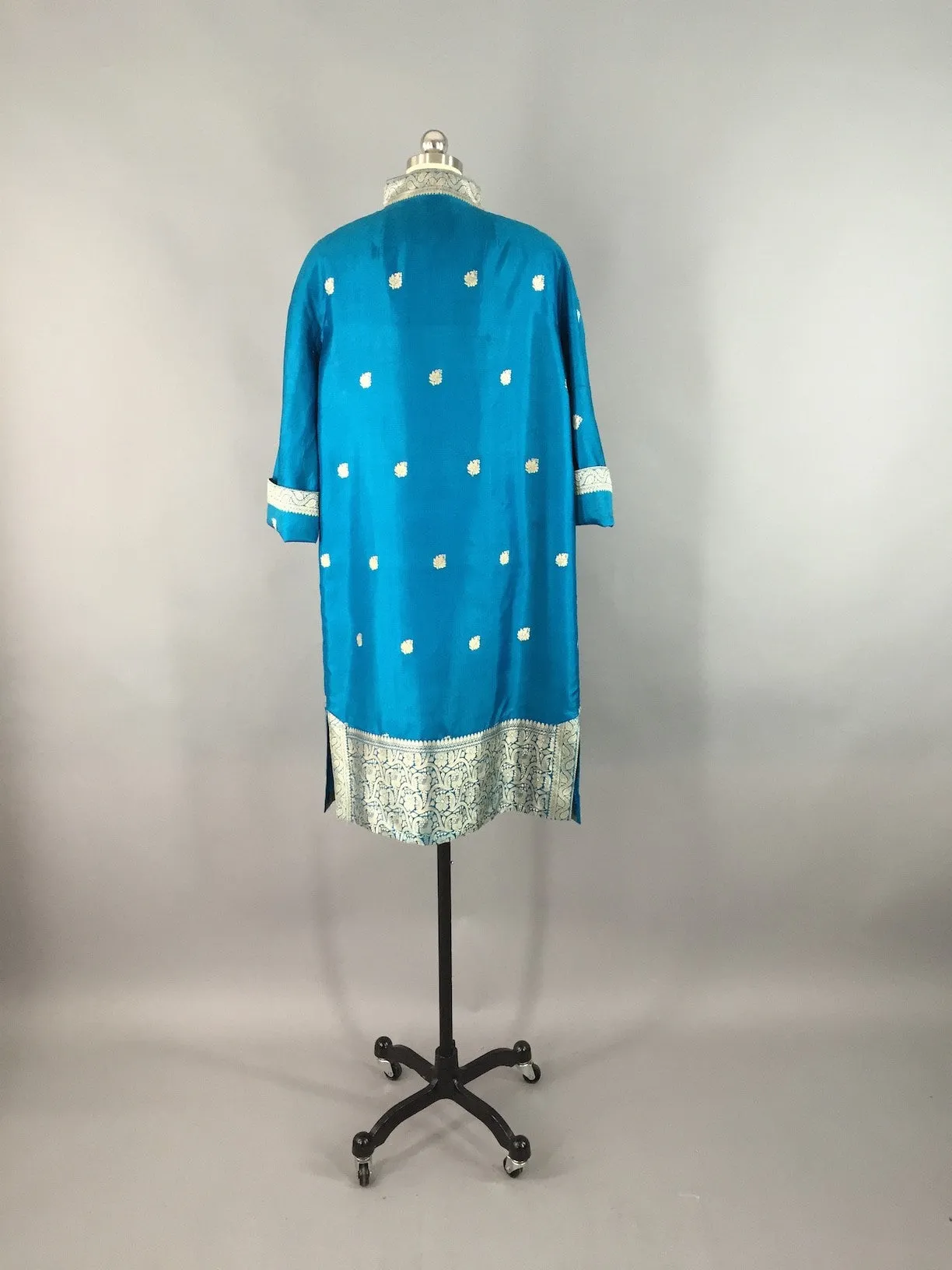 Vintage 1960s Opera Coat / Aqua Blue Thai Silk