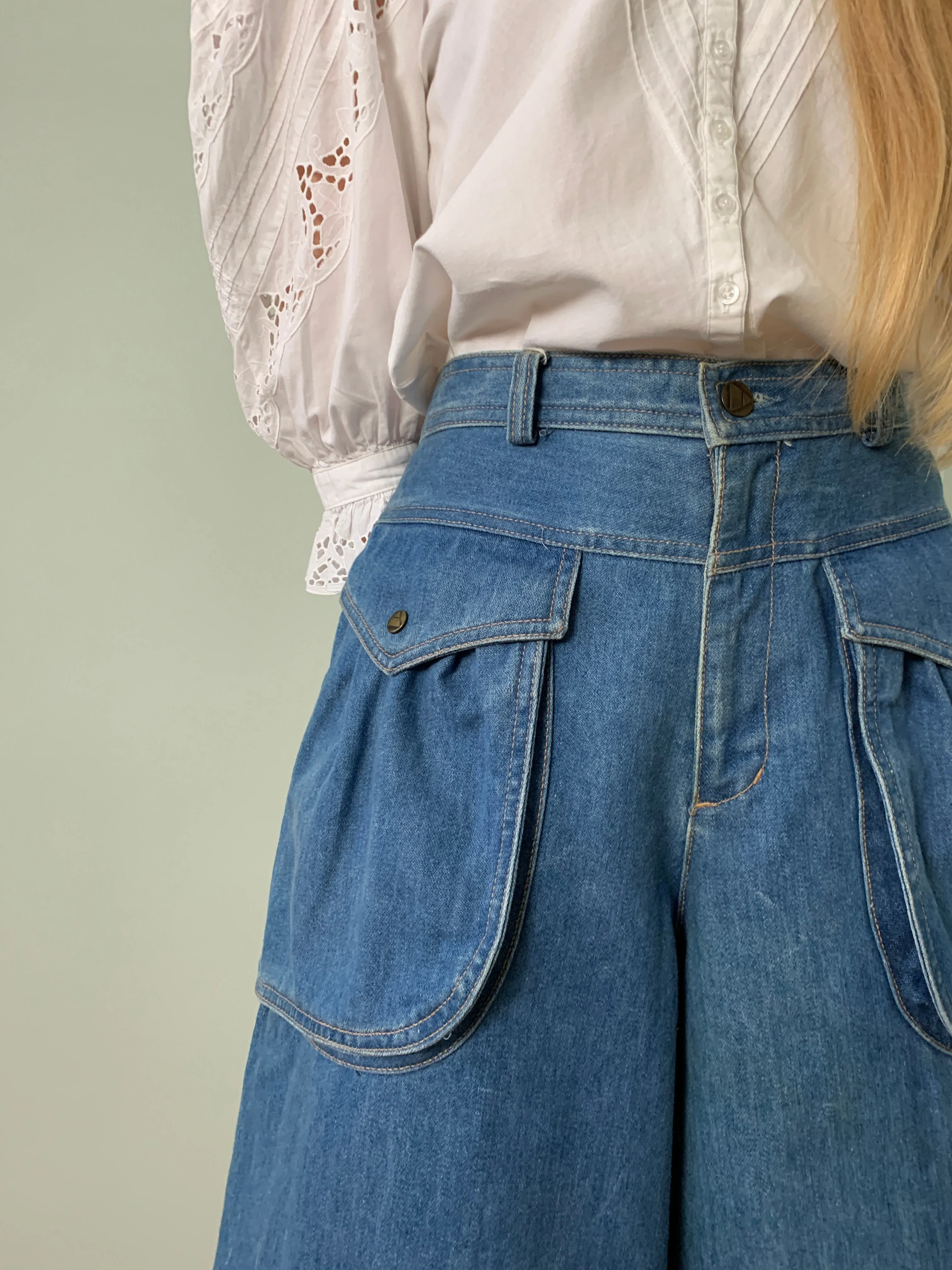 Vintage denim wide leg culottes