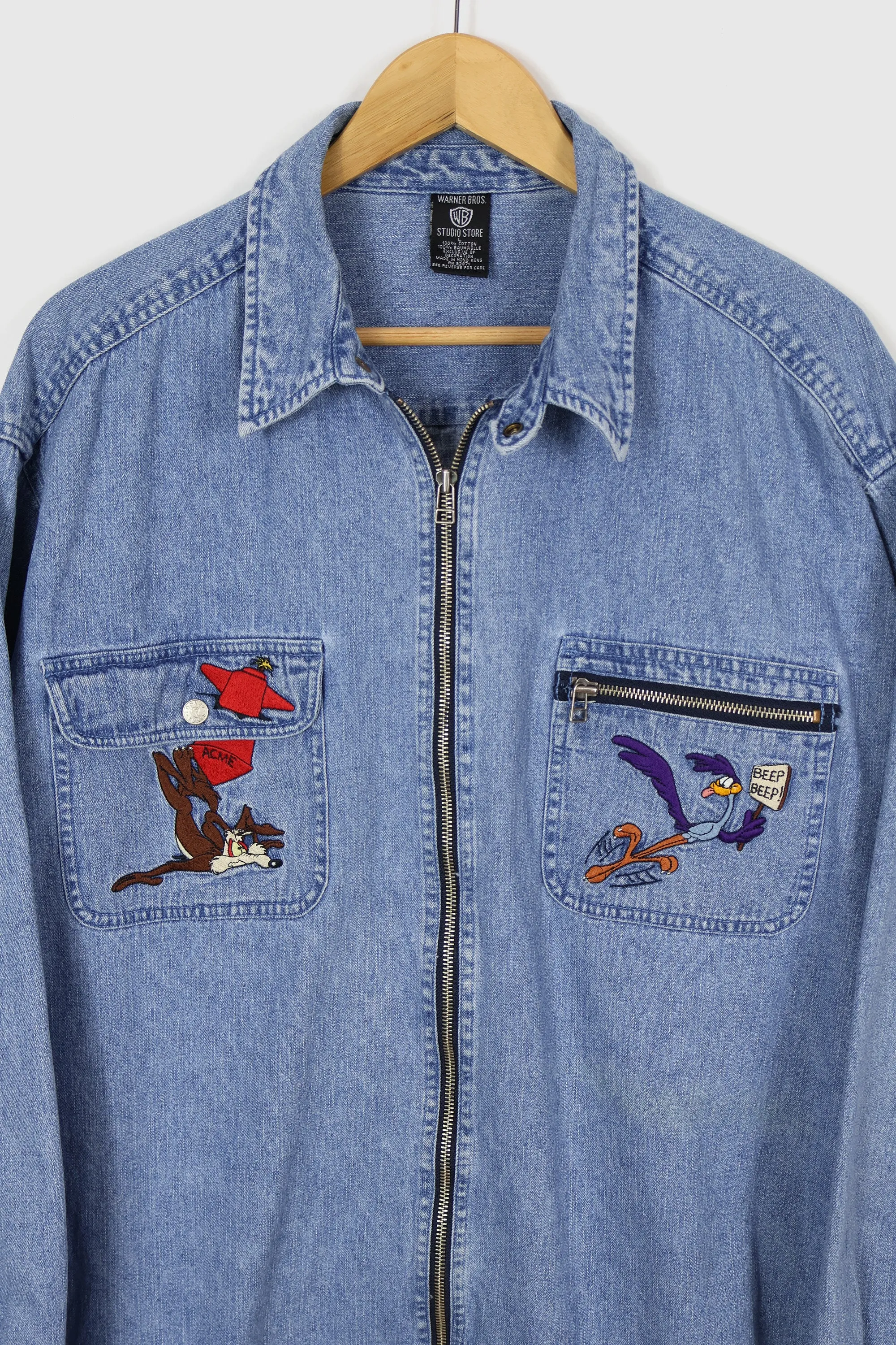 Vintage Wile E. Coyote and the Road Runner Full Zip Denim Shirt