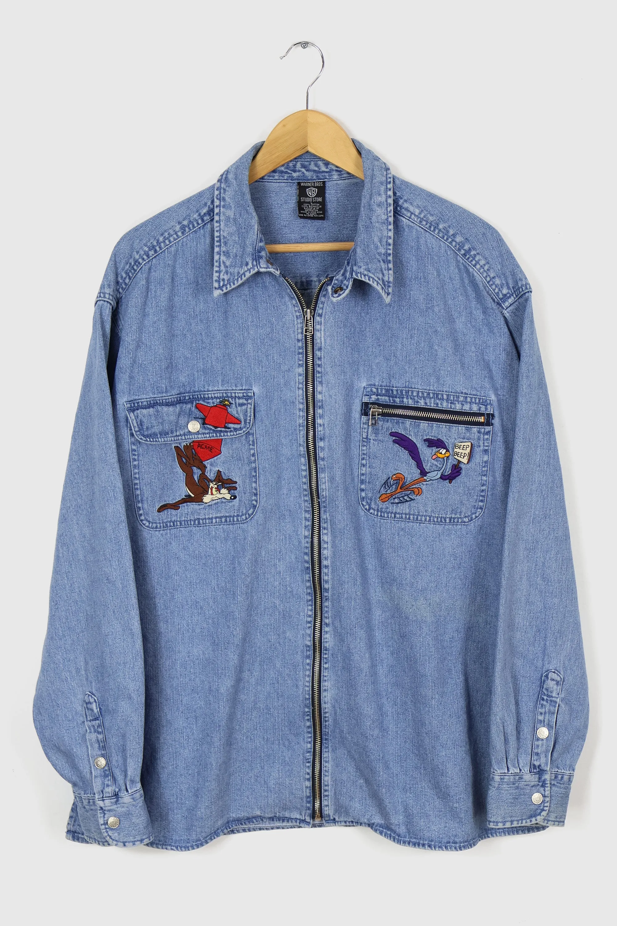 Vintage Wile E. Coyote and the Road Runner Full Zip Denim Shirt