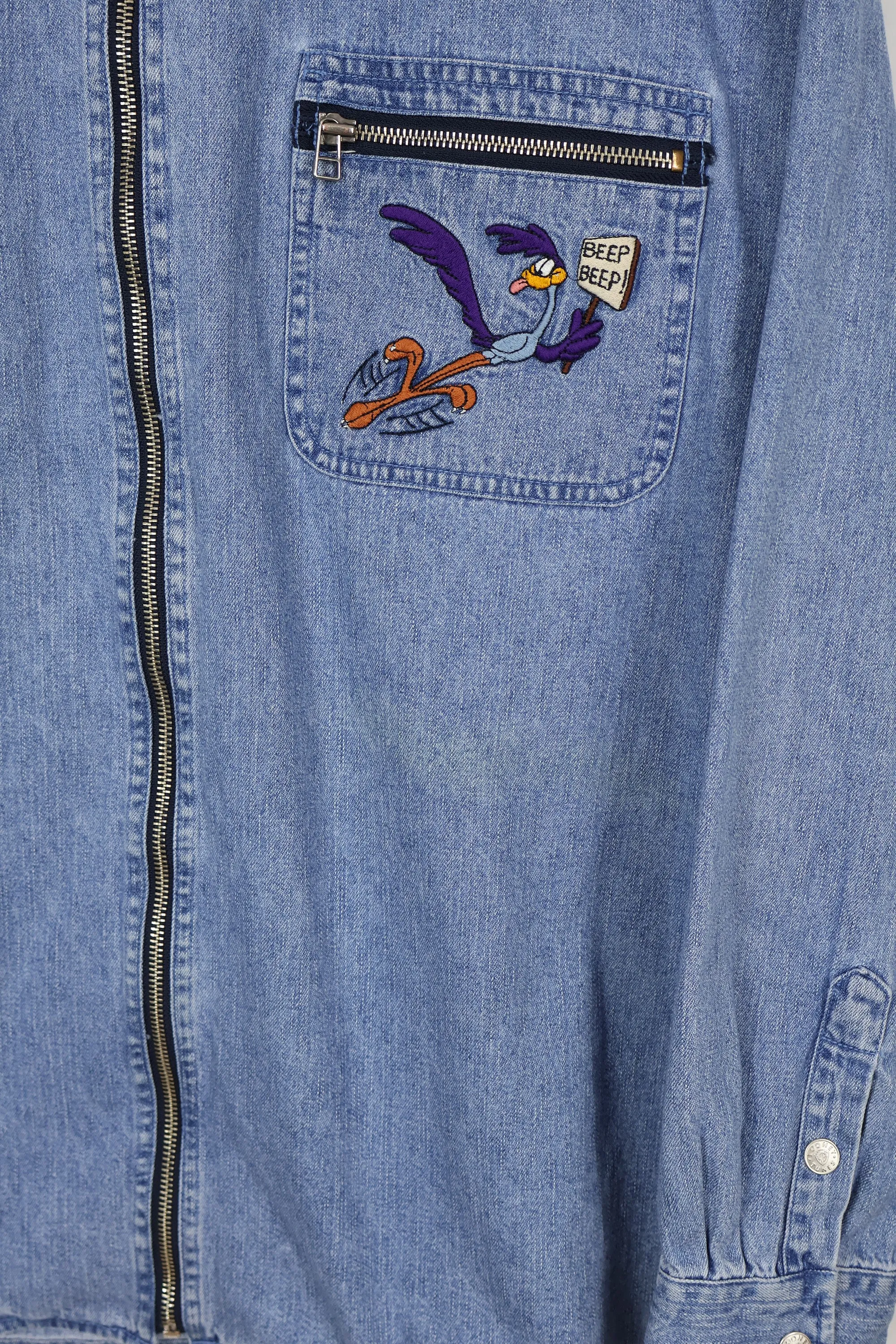 Vintage Wile E. Coyote and the Road Runner Full Zip Denim Shirt