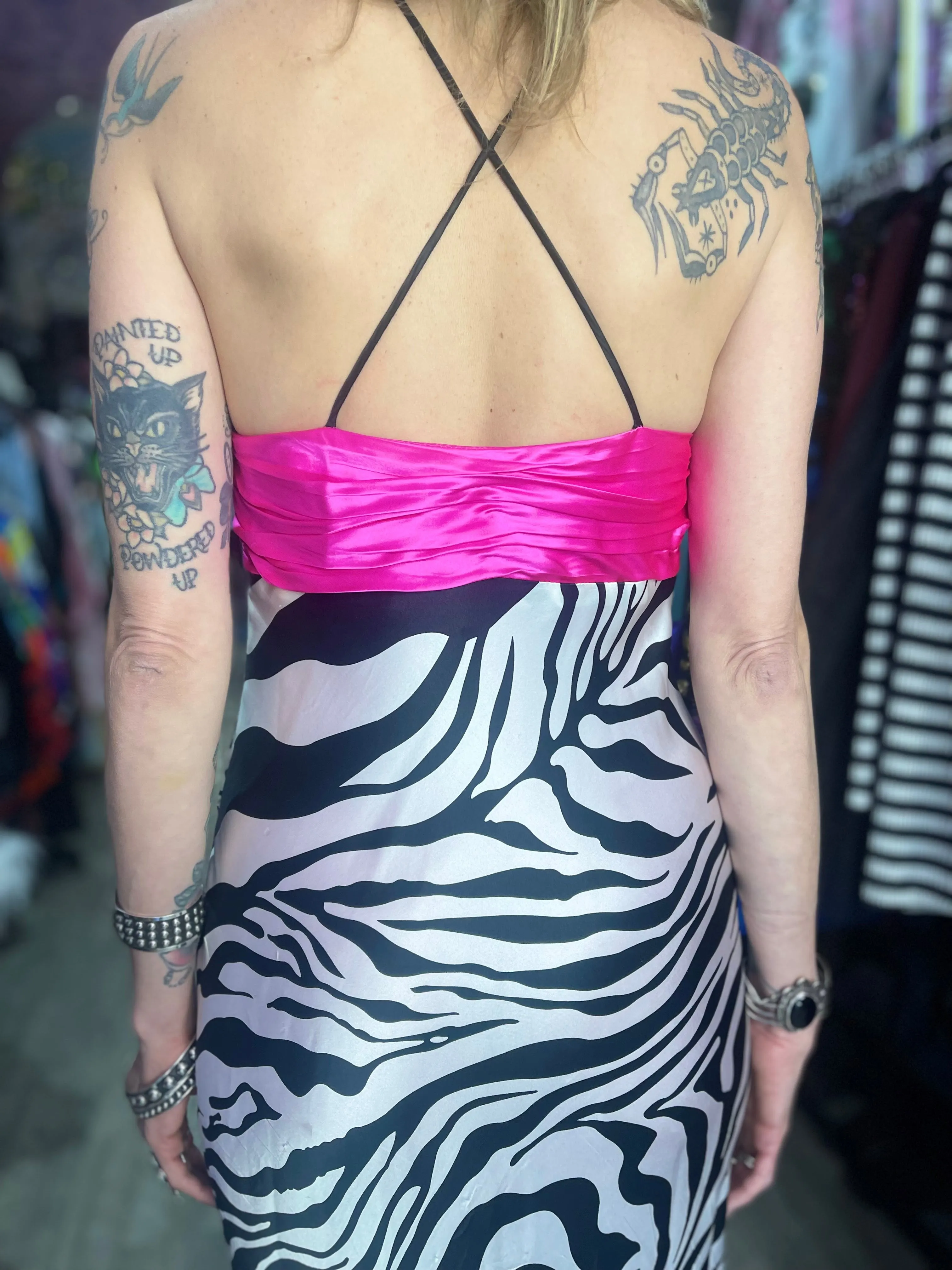 Vintage Y2K Zebra Maxi Prom Dress