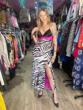 Vintage Y2K Zebra Maxi Prom Dress