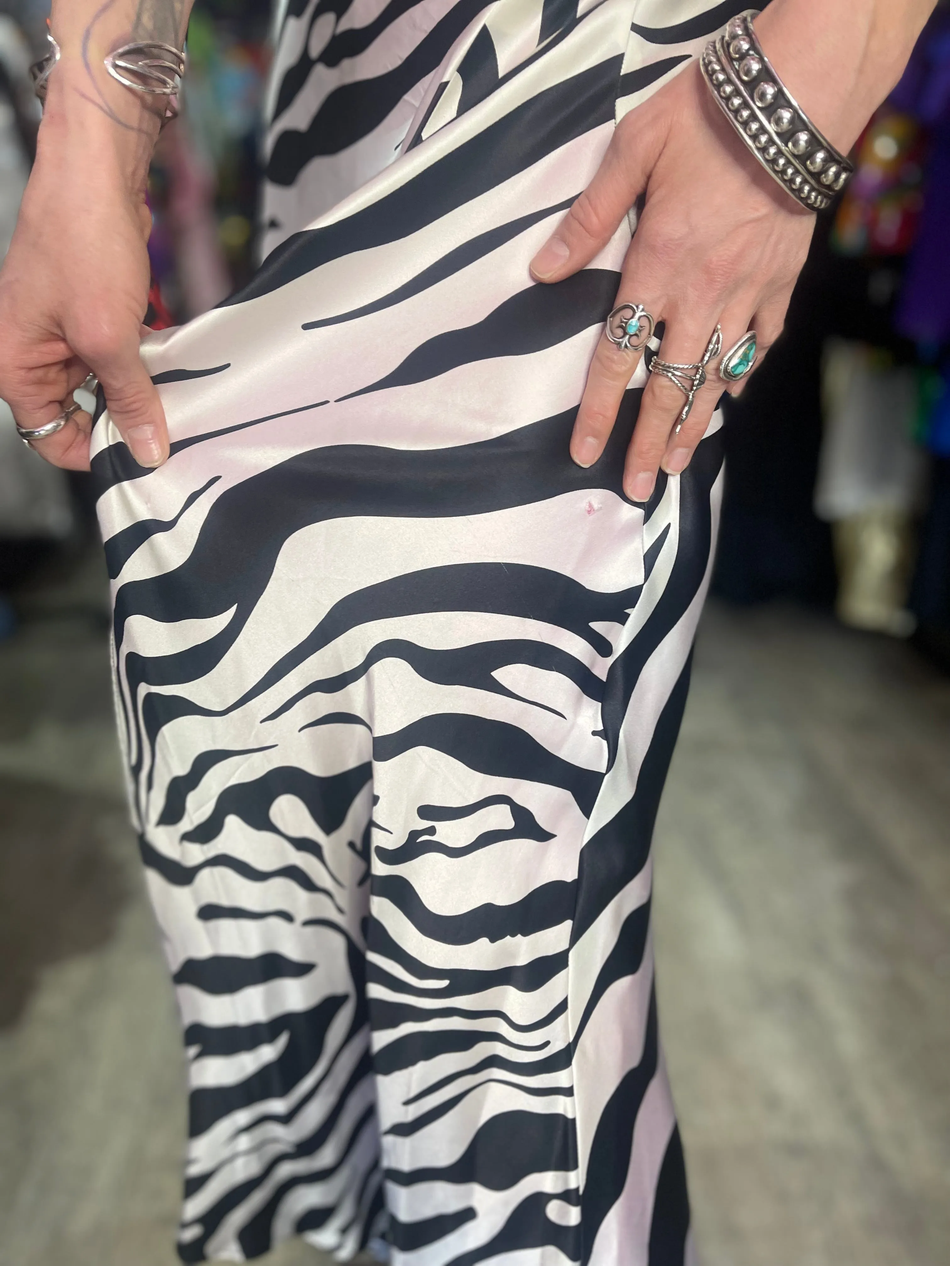 Vintage Y2K Zebra Maxi Prom Dress