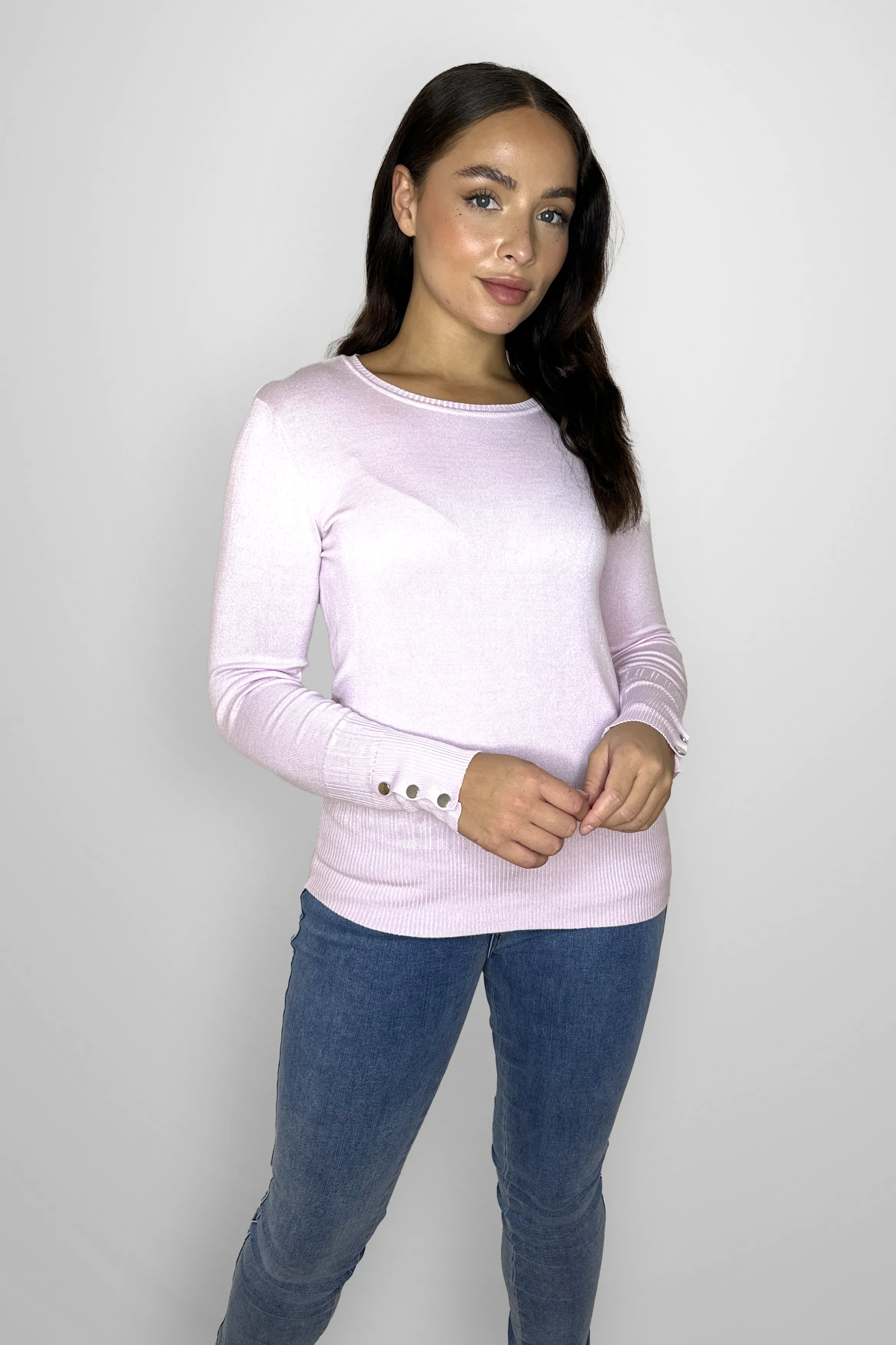 Viscose Blend Long Button Sleeve Basic Sweater