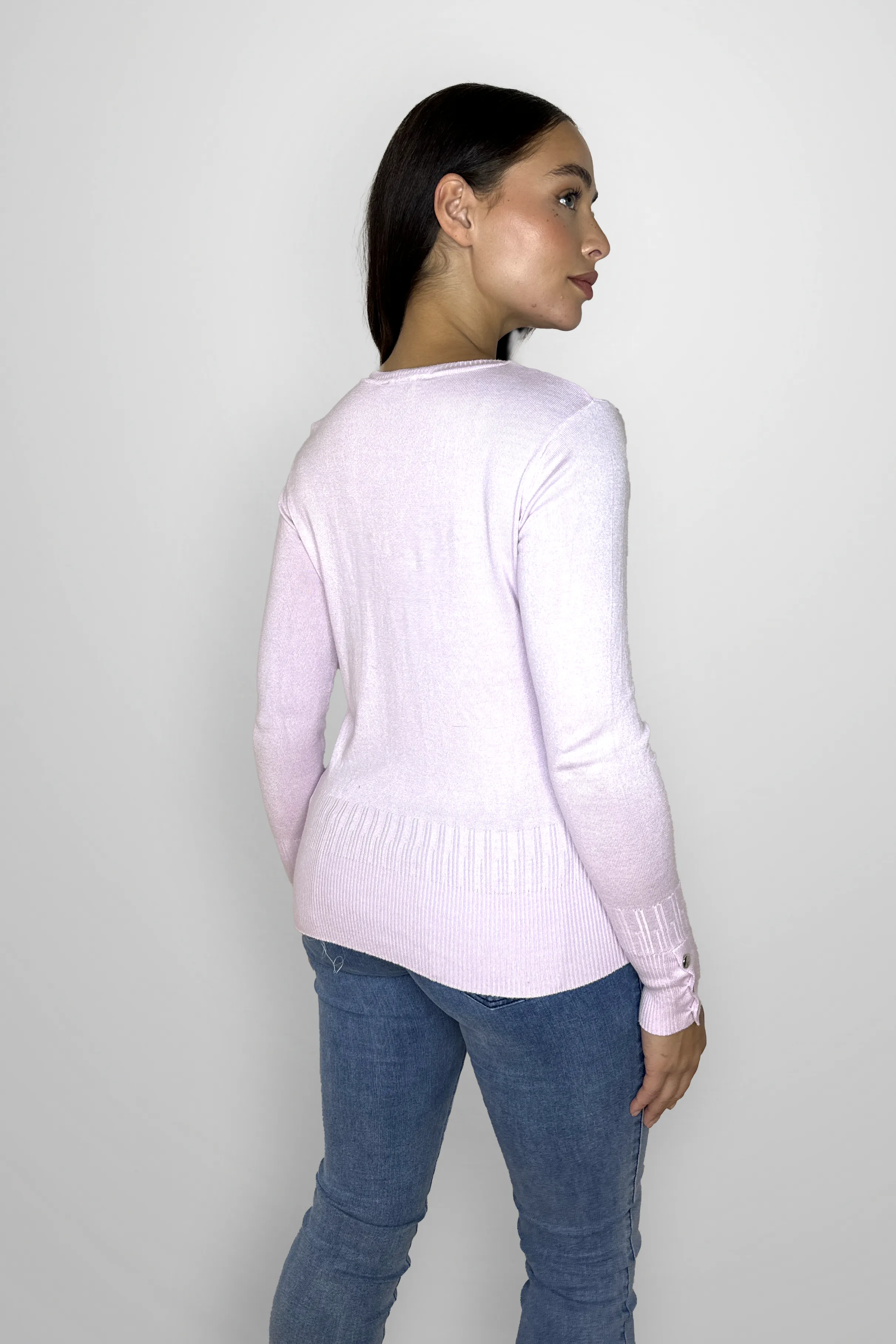 Viscose Blend Long Button Sleeve Basic Sweater