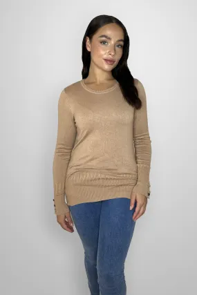 Viscose Blend Long Button Sleeve Basic Sweater