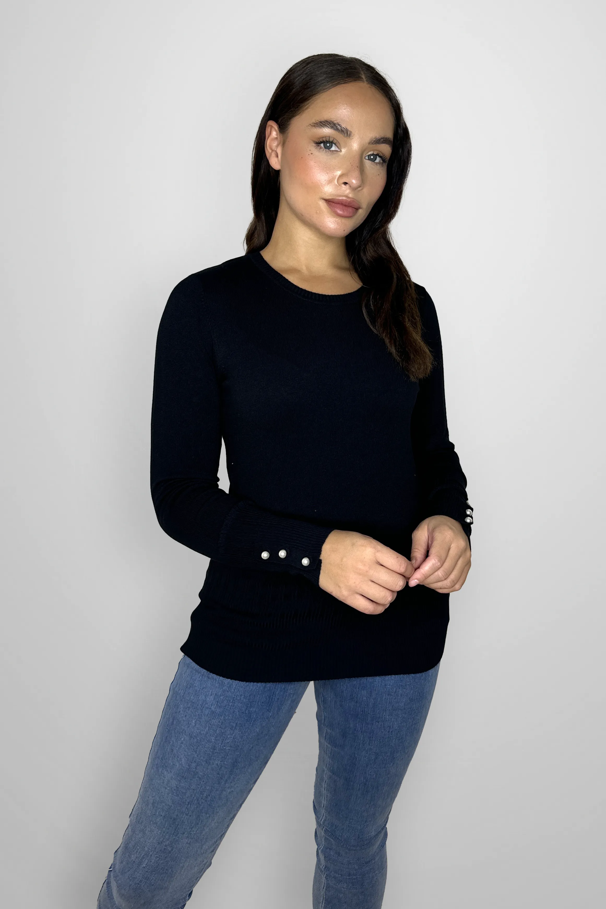 Viscose Blend Long Button Sleeve Basic Sweater