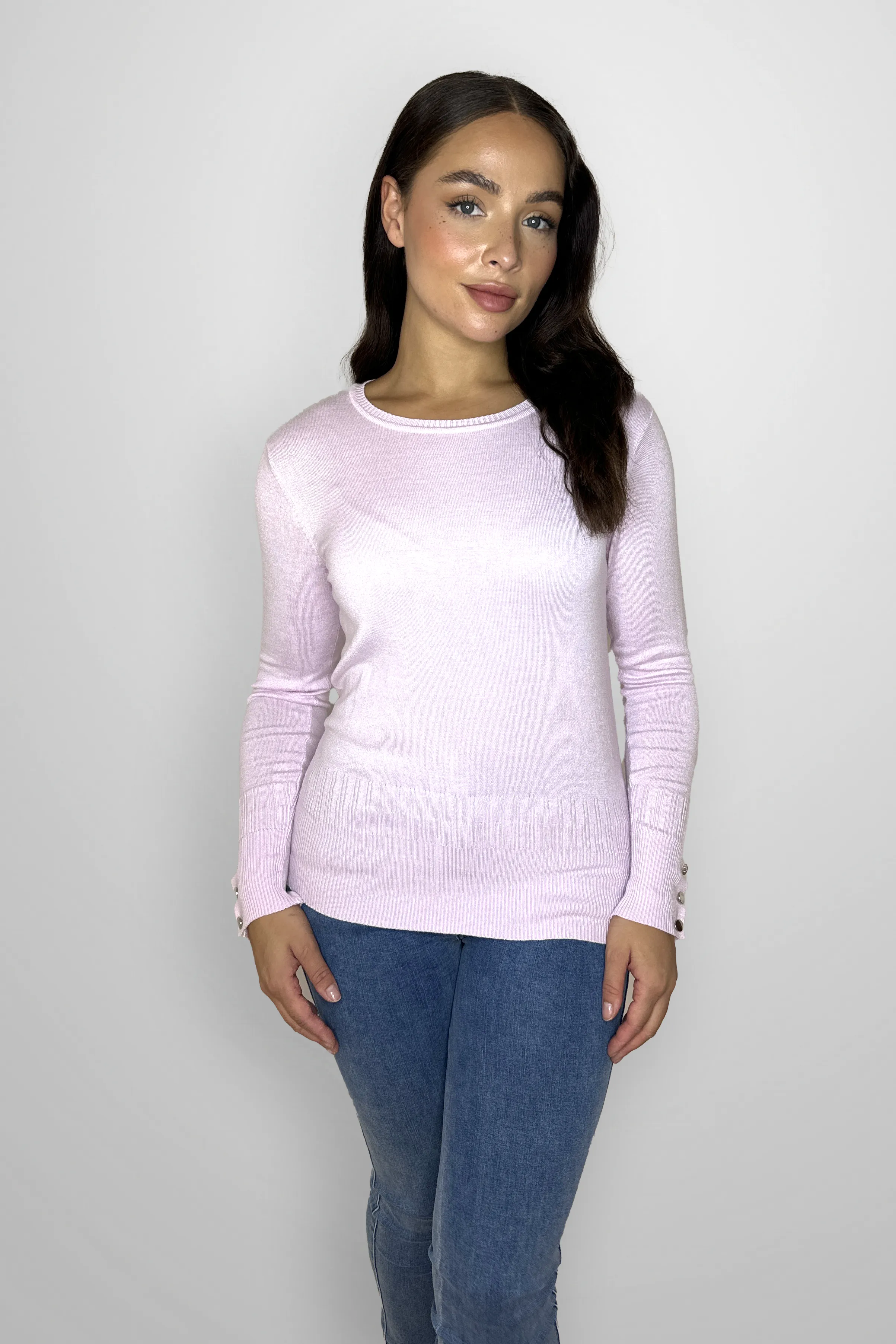 Viscose Blend Long Button Sleeve Basic Sweater