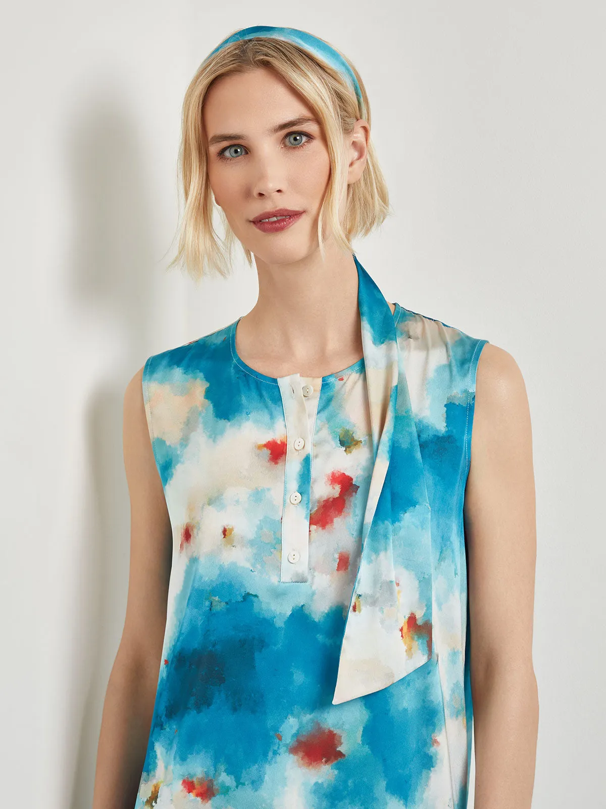 Watercolor Removable Shawl Collar Crepe Maxi Dress