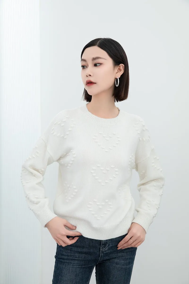 White Jacquard Woolen Sweater