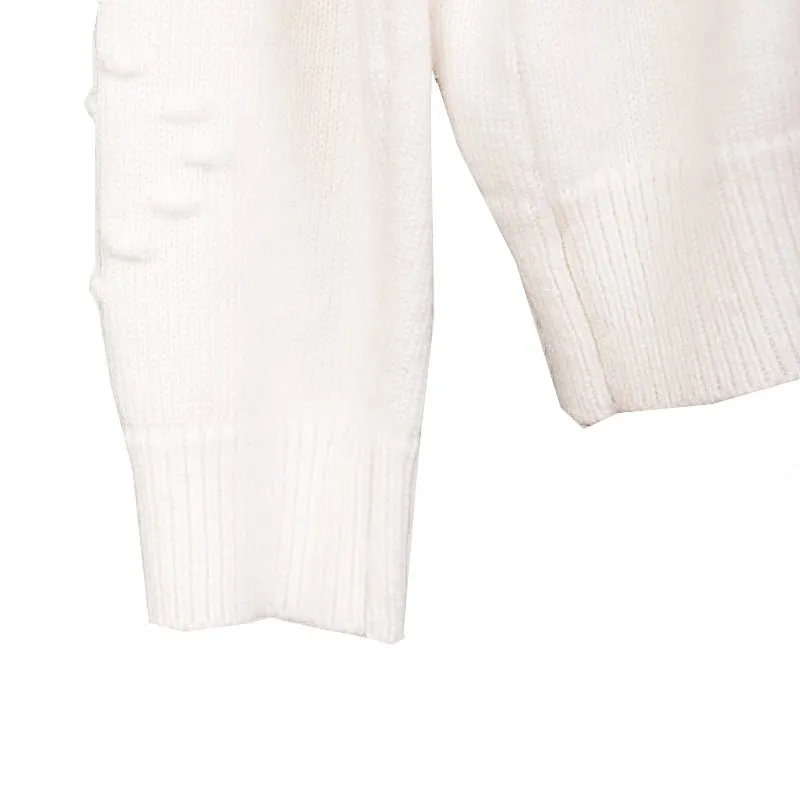 White Jacquard Woolen Sweater