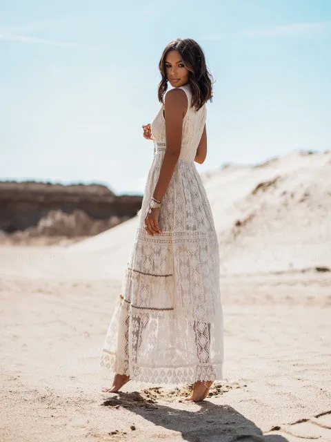 White Lace Bohemian Maxi Dress