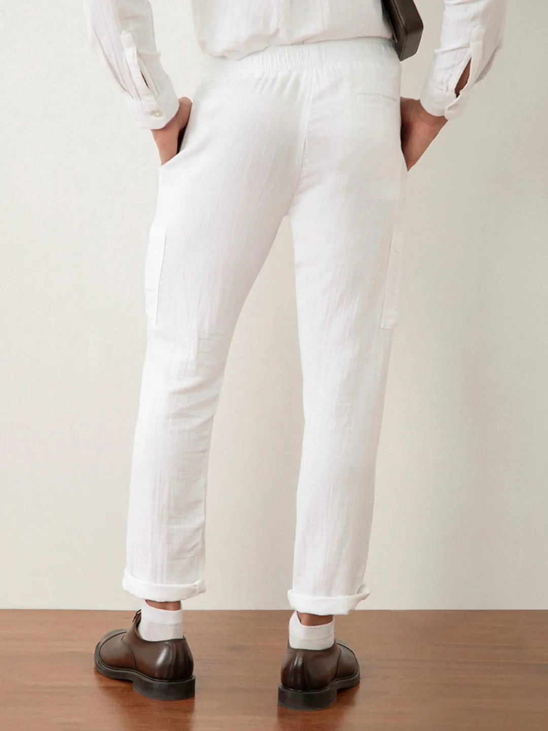 White Plain Cotton Loose Pant