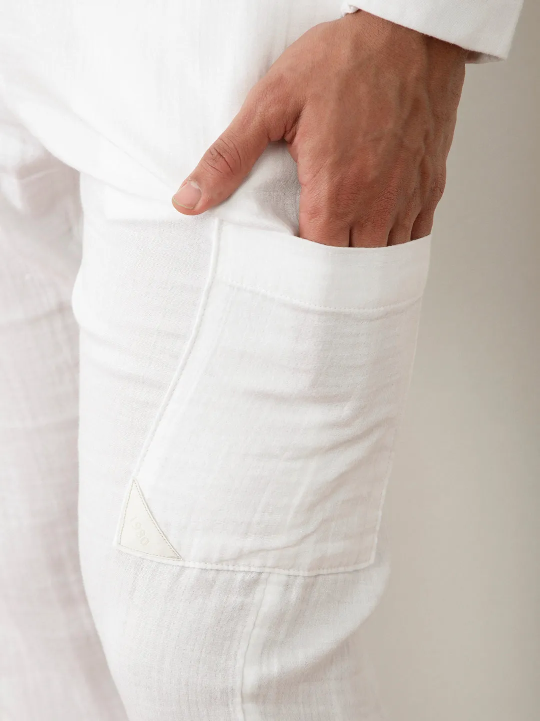 White Plain Cotton Loose Pant