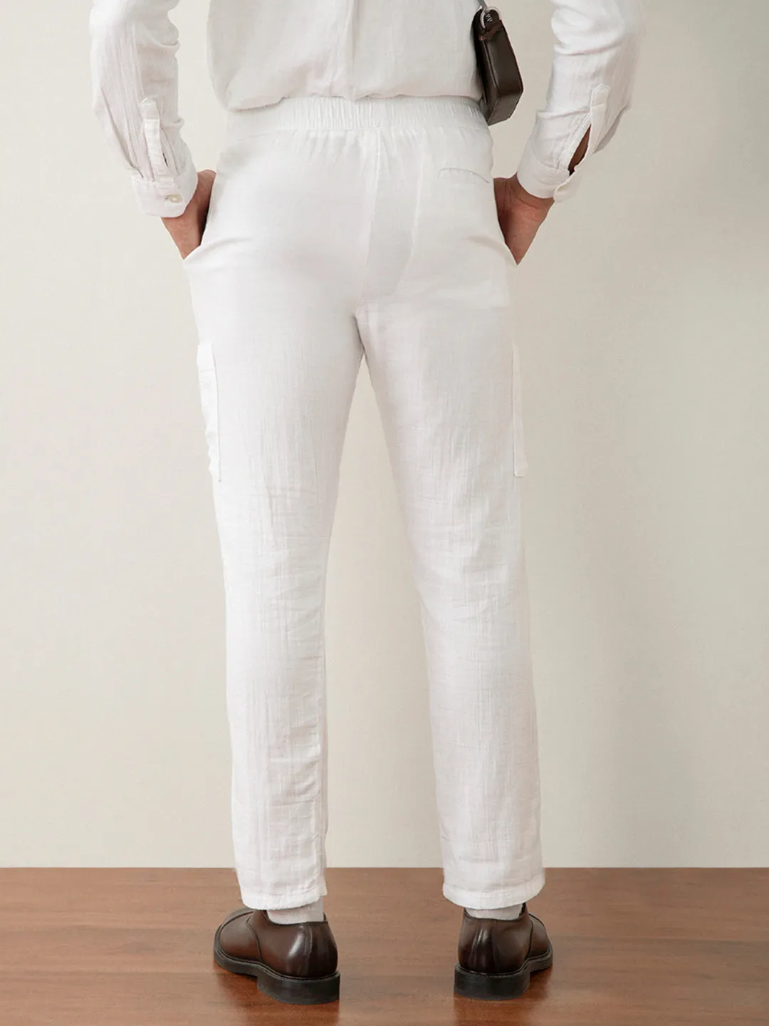 White Plain Cotton Loose Pant