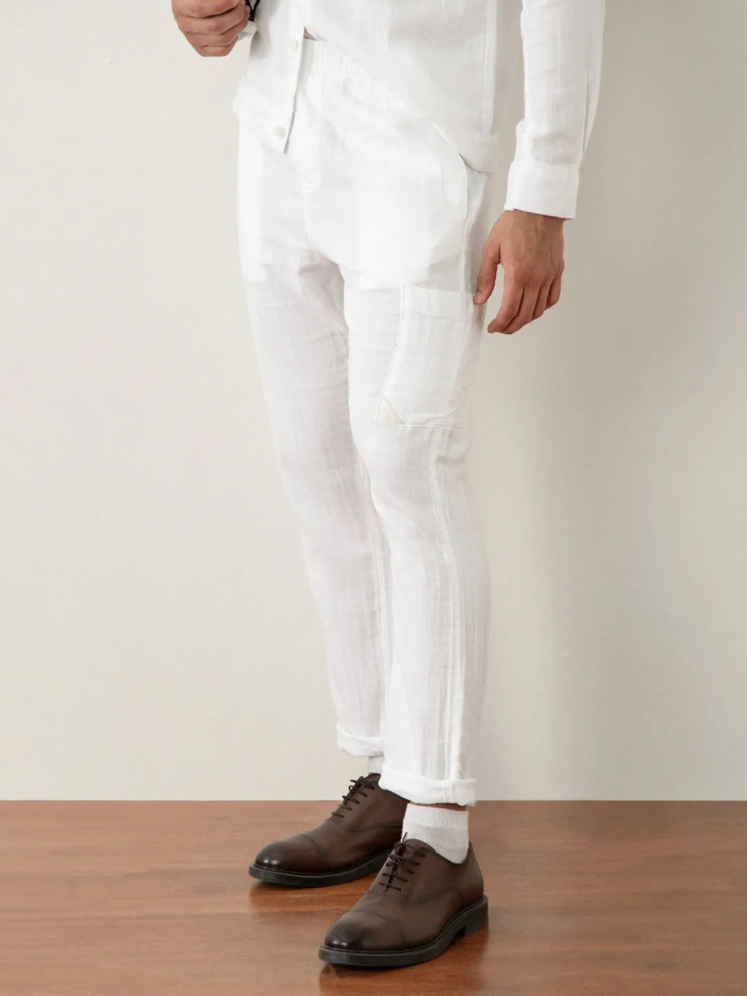 White Plain Cotton Loose Pant