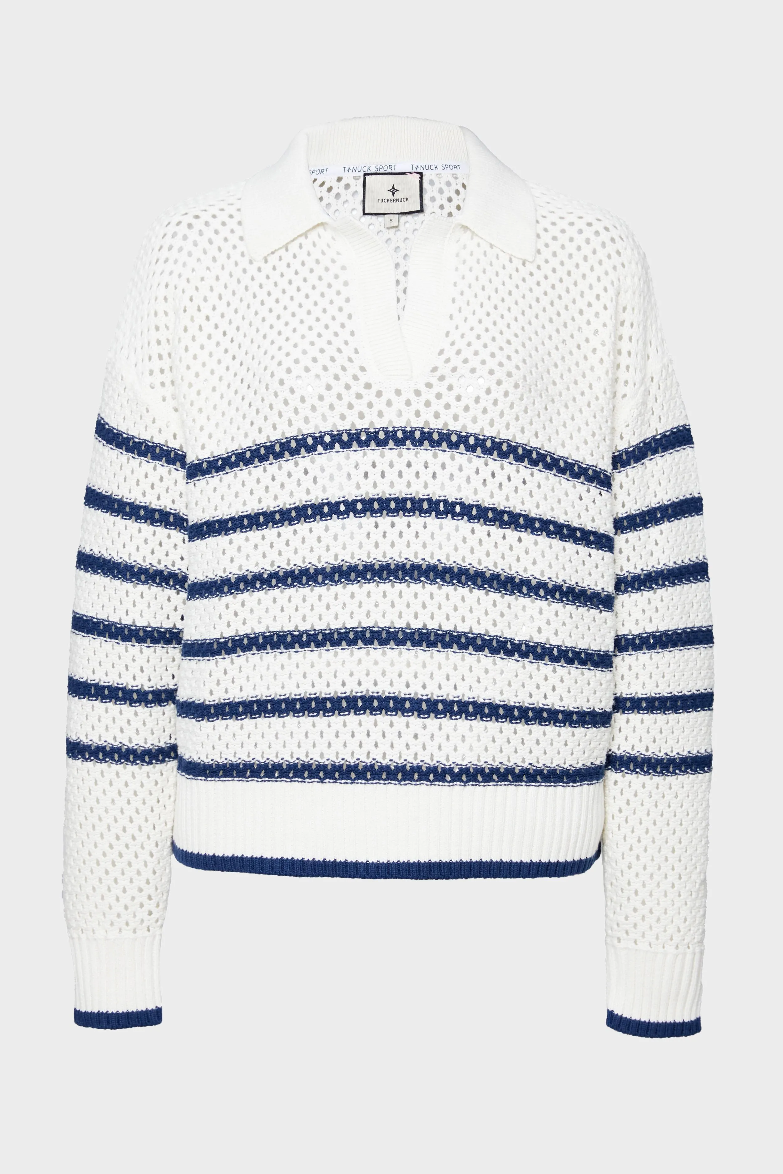 White Stripe Mesh Fischer Sweater