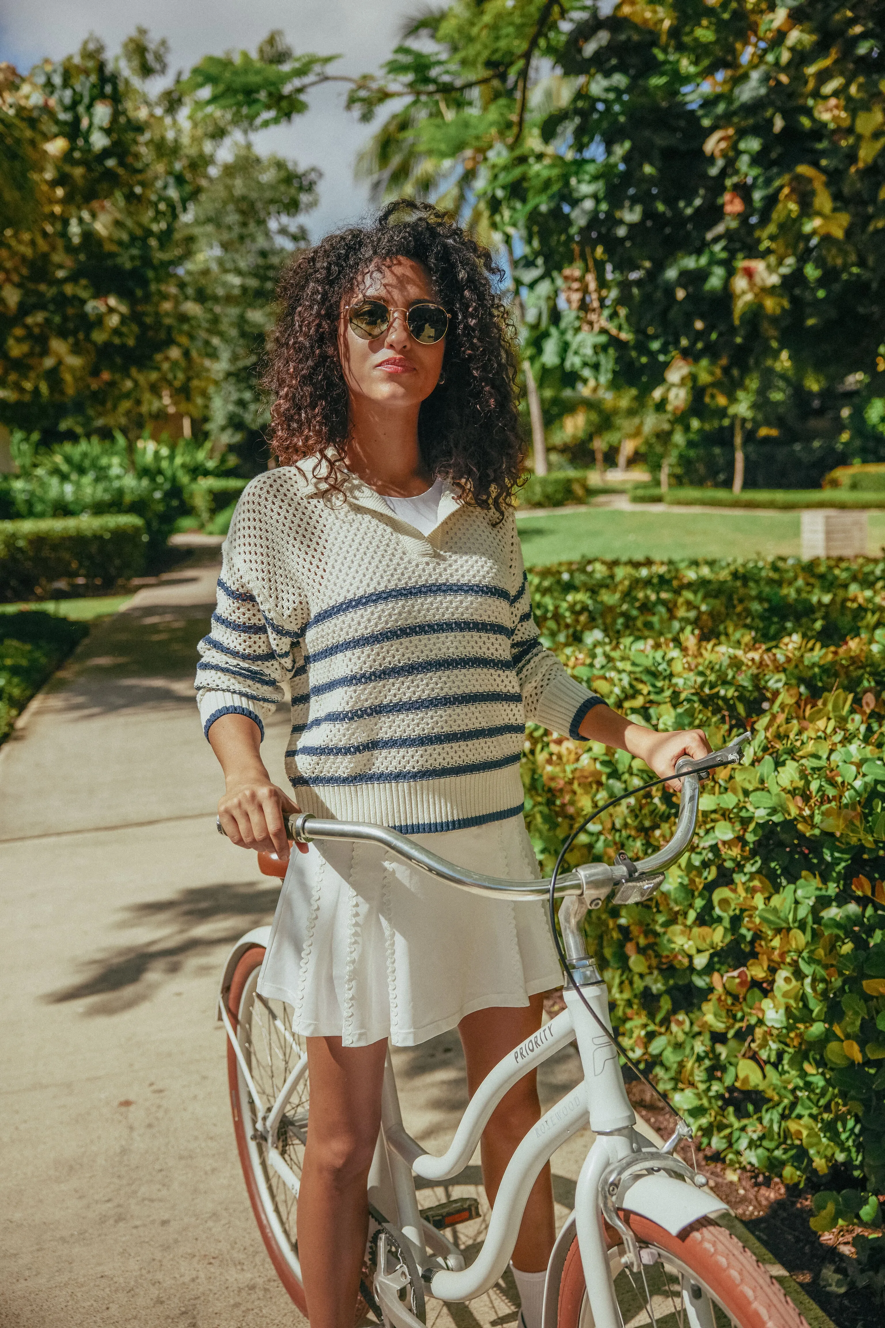 White Stripe Mesh Fischer Sweater