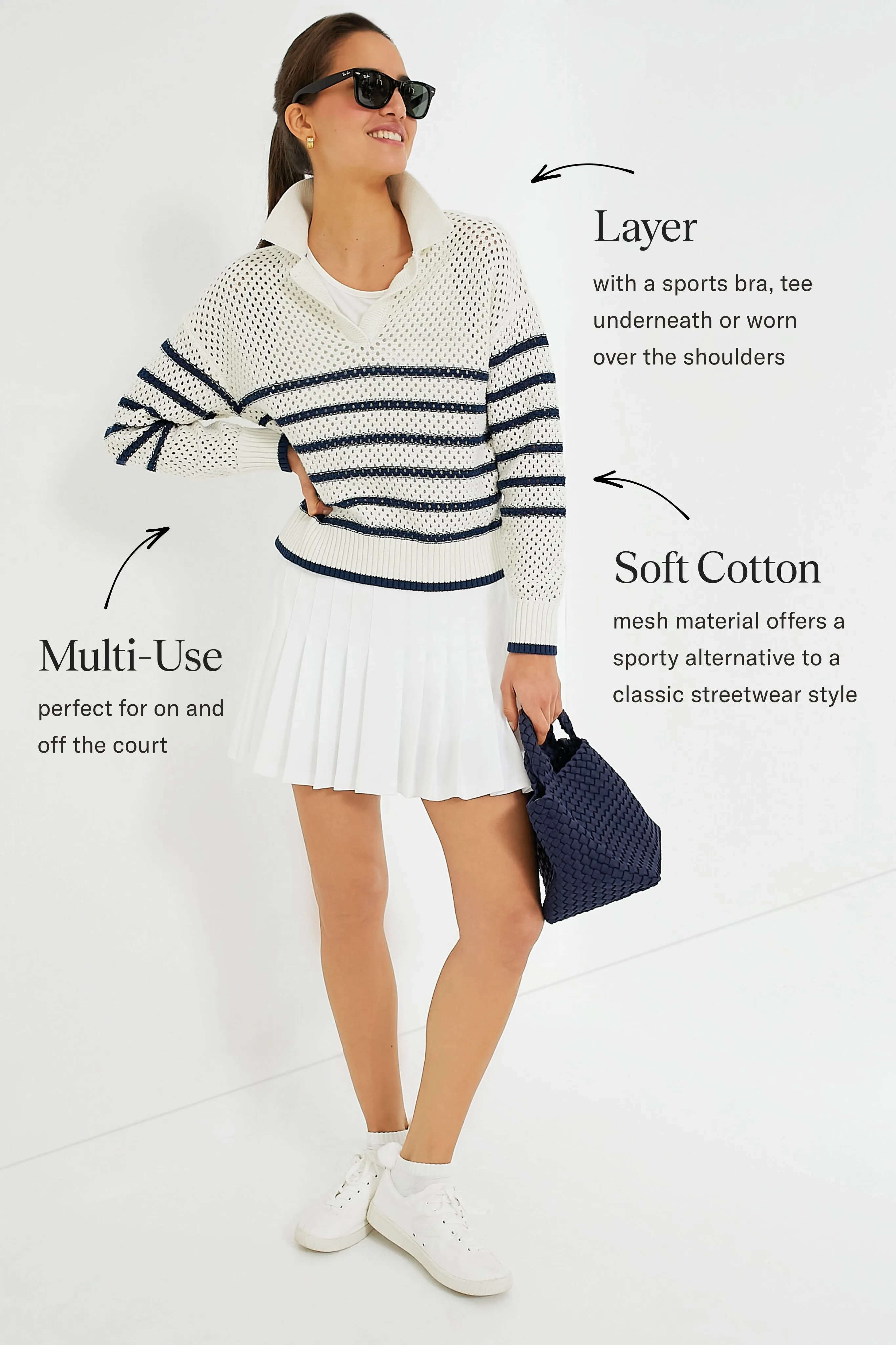 White Stripe Mesh Fischer Sweater