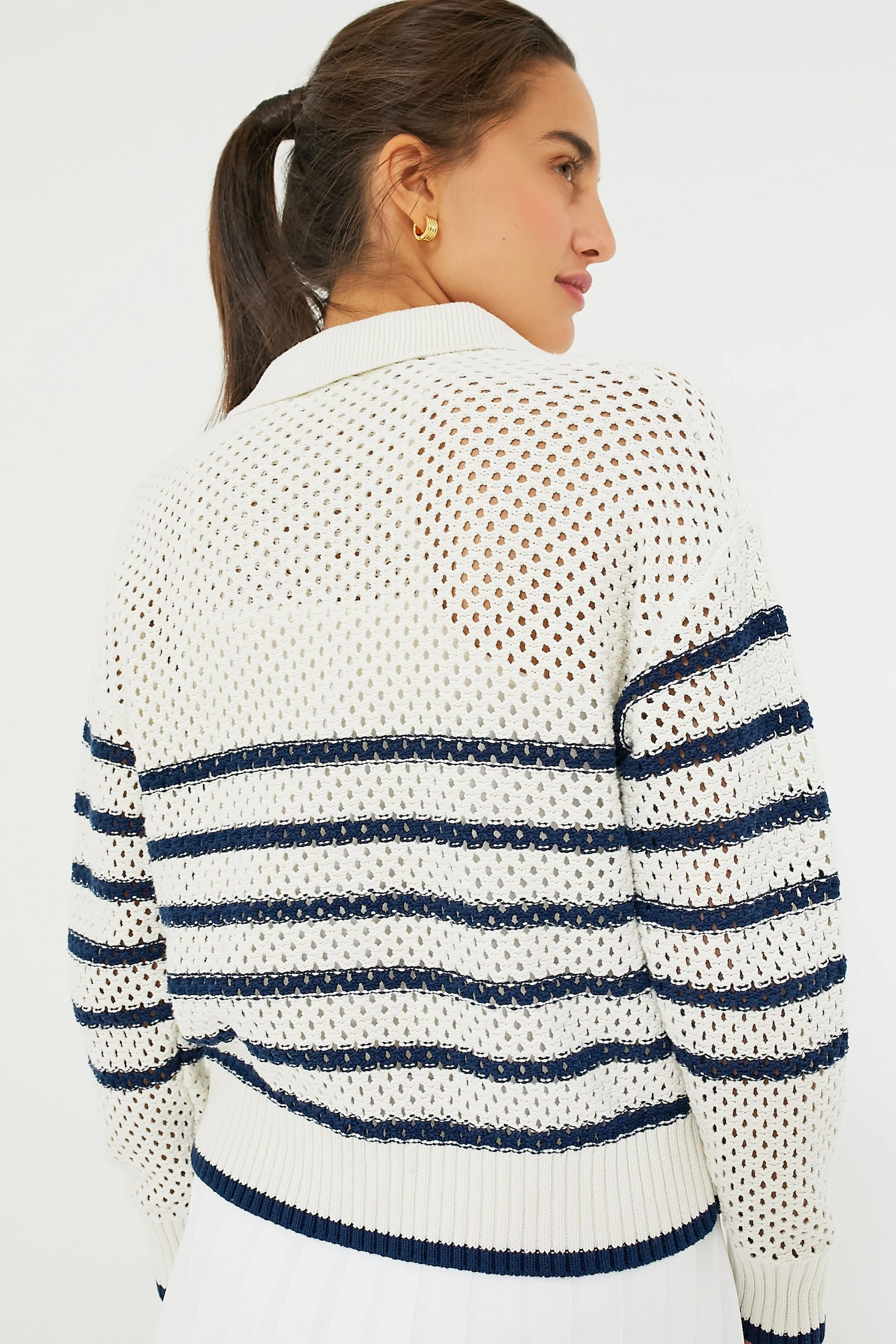 White Stripe Mesh Fischer Sweater