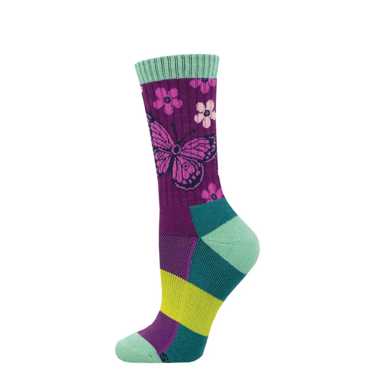 Wild Wings, Butterfly (Purple) Merino Wool Unisex S/M Crew Sock