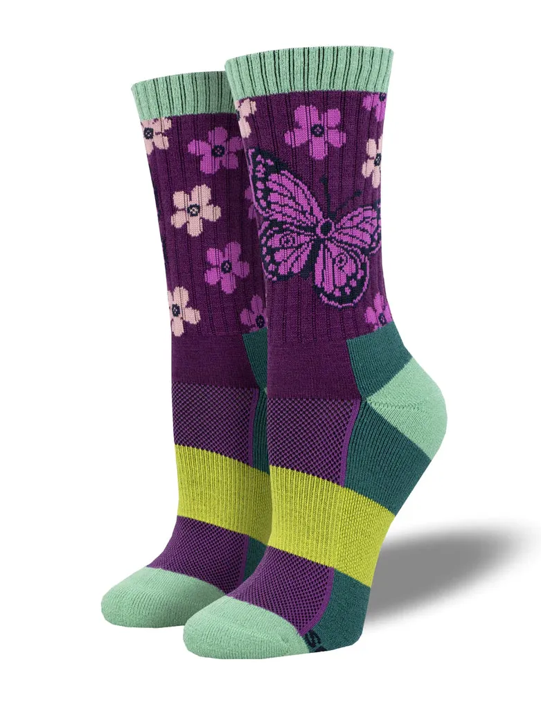 Wild Wings, Butterfly (Purple) Merino Wool Unisex S/M Crew Sock