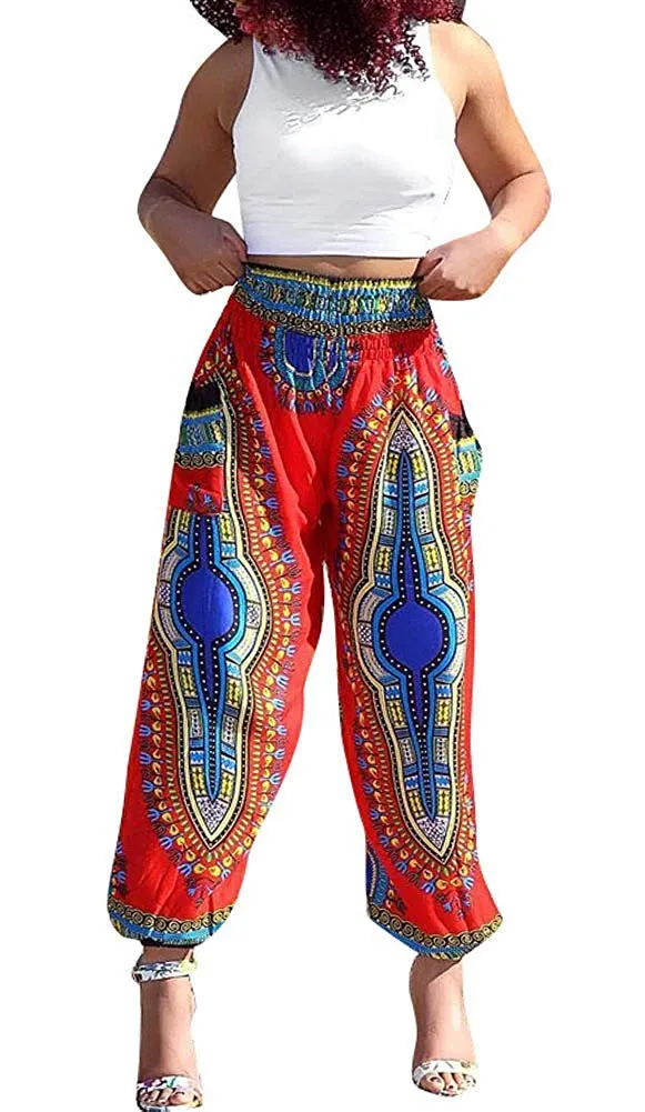 Women's Afrikan Dashiki Floral Casual Loose Baggy Pants