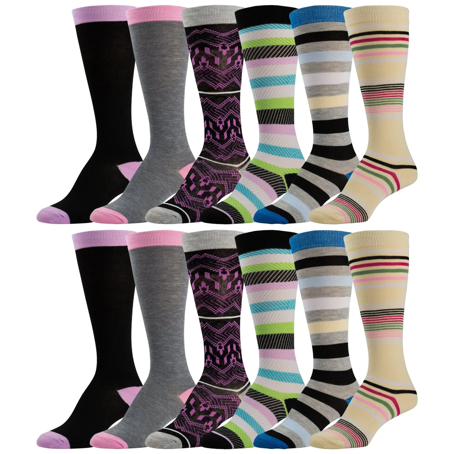 Women's Fancy Designed Colorful Knee High Socks, Size 9-11