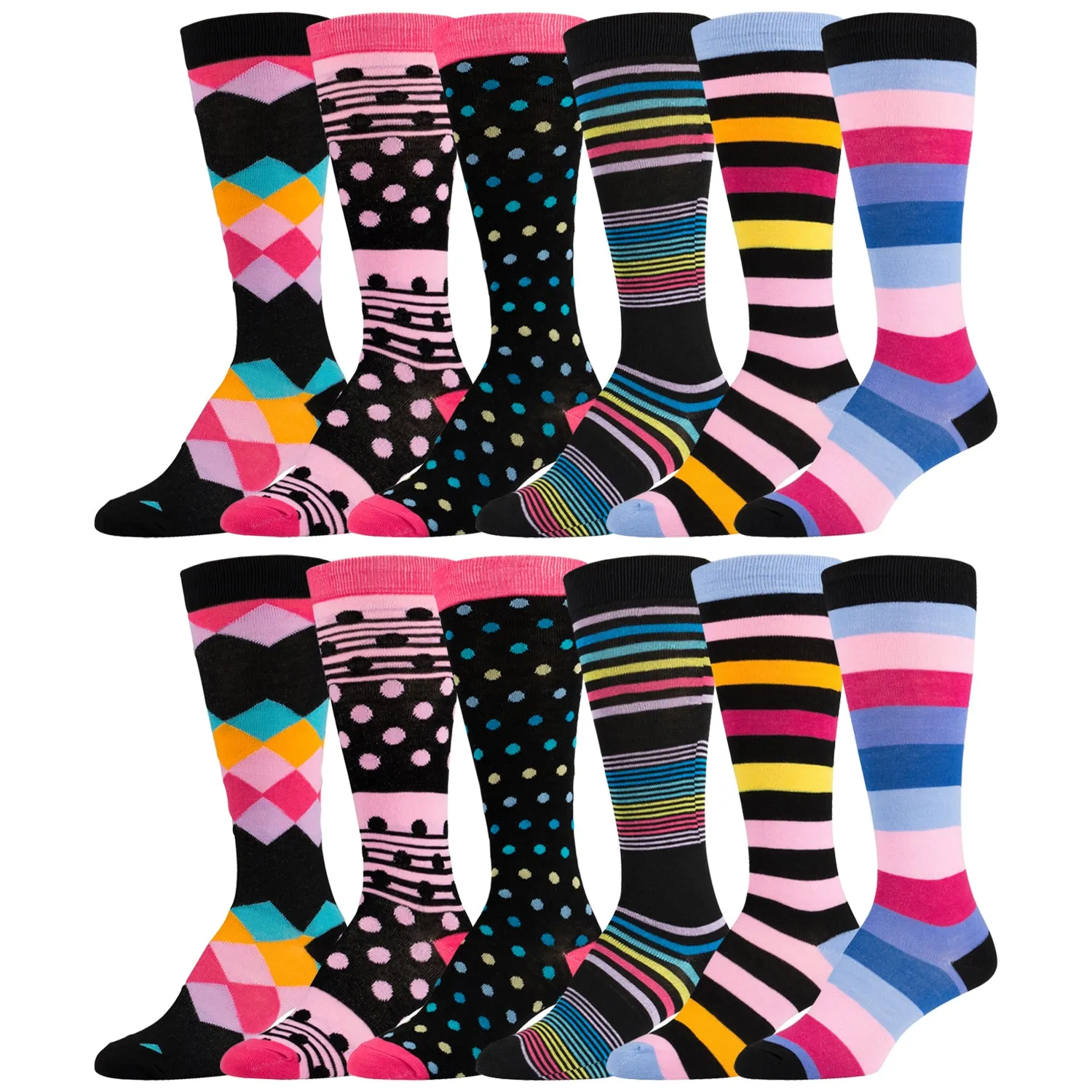 Women's Fancy Designed Colorful Knee High Socks, Size 9-11