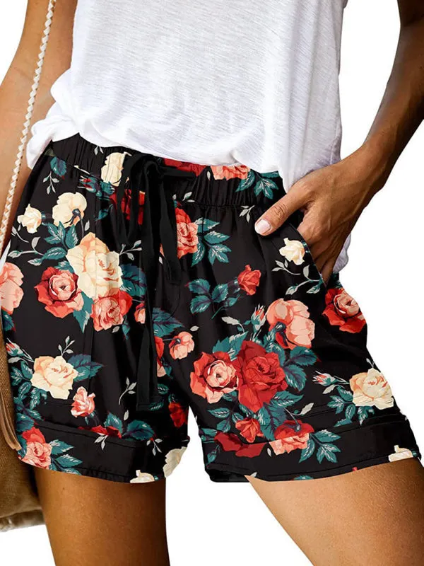 Women's Floral Print High Waist Straight Leg Lounge Shorts