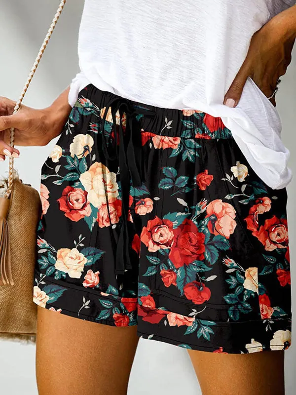 Women's Floral Print High Waist Straight Leg Lounge Shorts