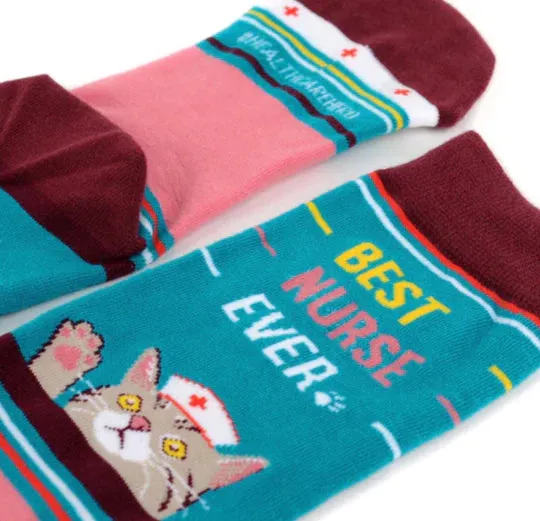 *Women's Health Care Heroes -Best Nurse Ever with Cat- Ultra Premium Novelty Socks