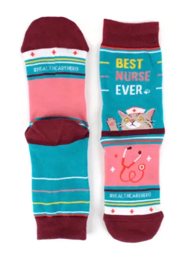 *Women's Health Care Heroes -Best Nurse Ever with Cat- Ultra Premium Novelty Socks