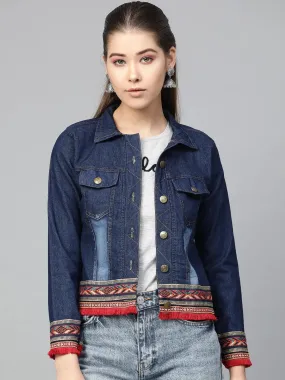 Women'S Navy Blue Washed Denim Jacket