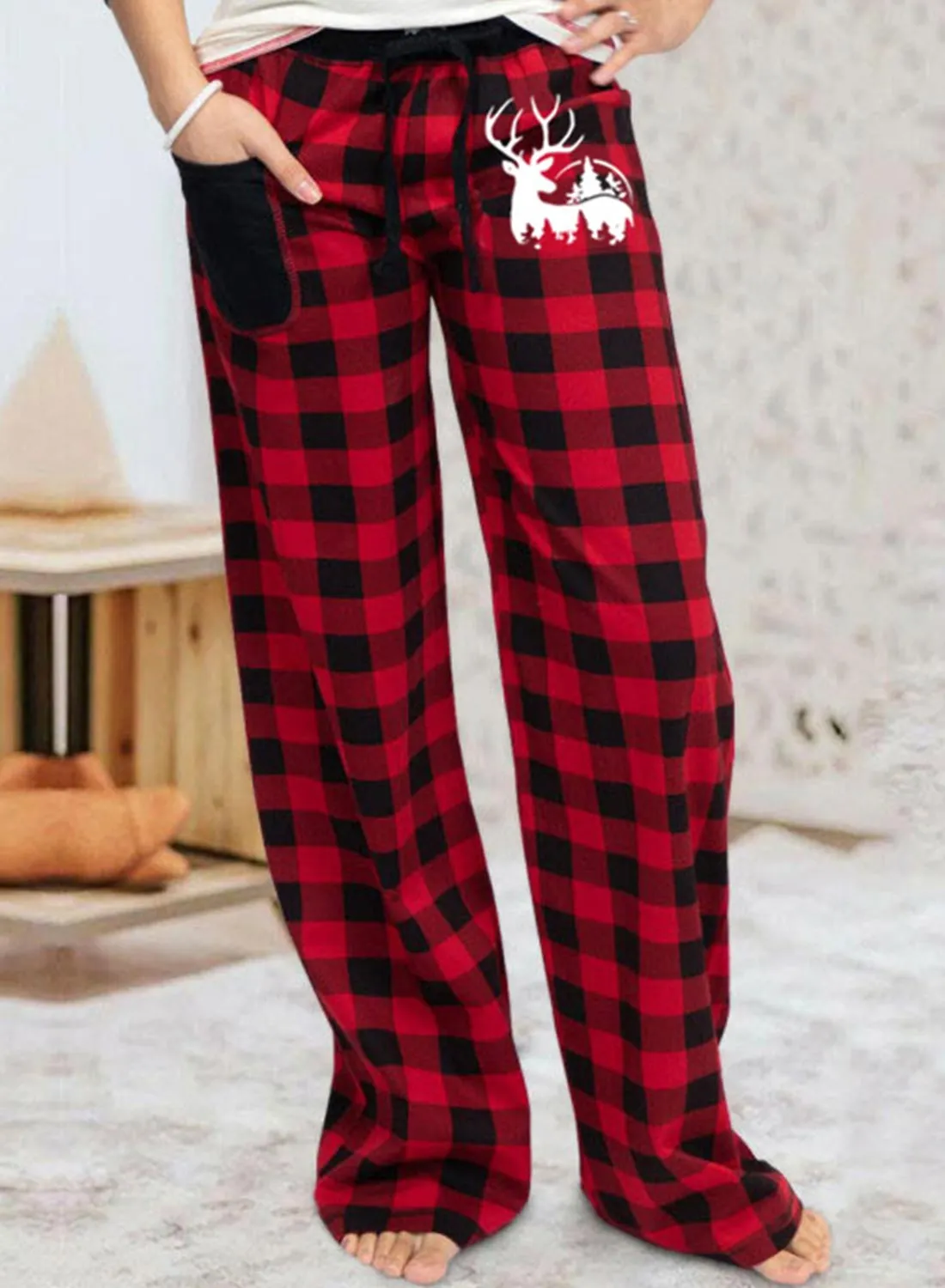 Women's Pants High Waist Plaid Straight Casual Palazzo Pants