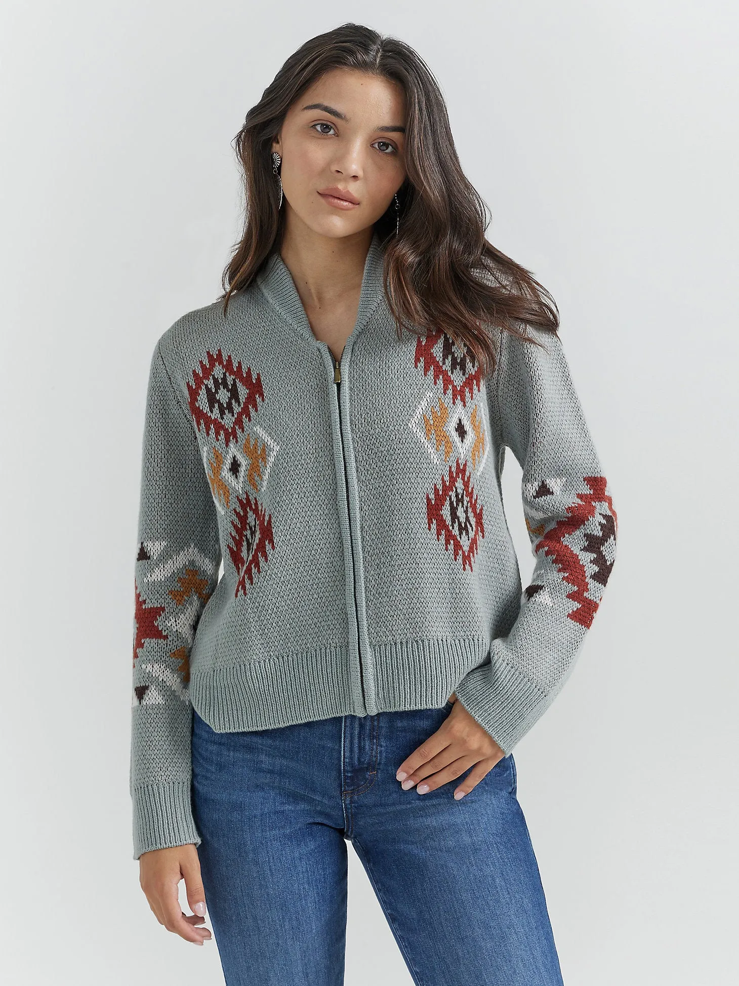 Women's Southwestern Full Zip Cardigan Sweater - Cactus