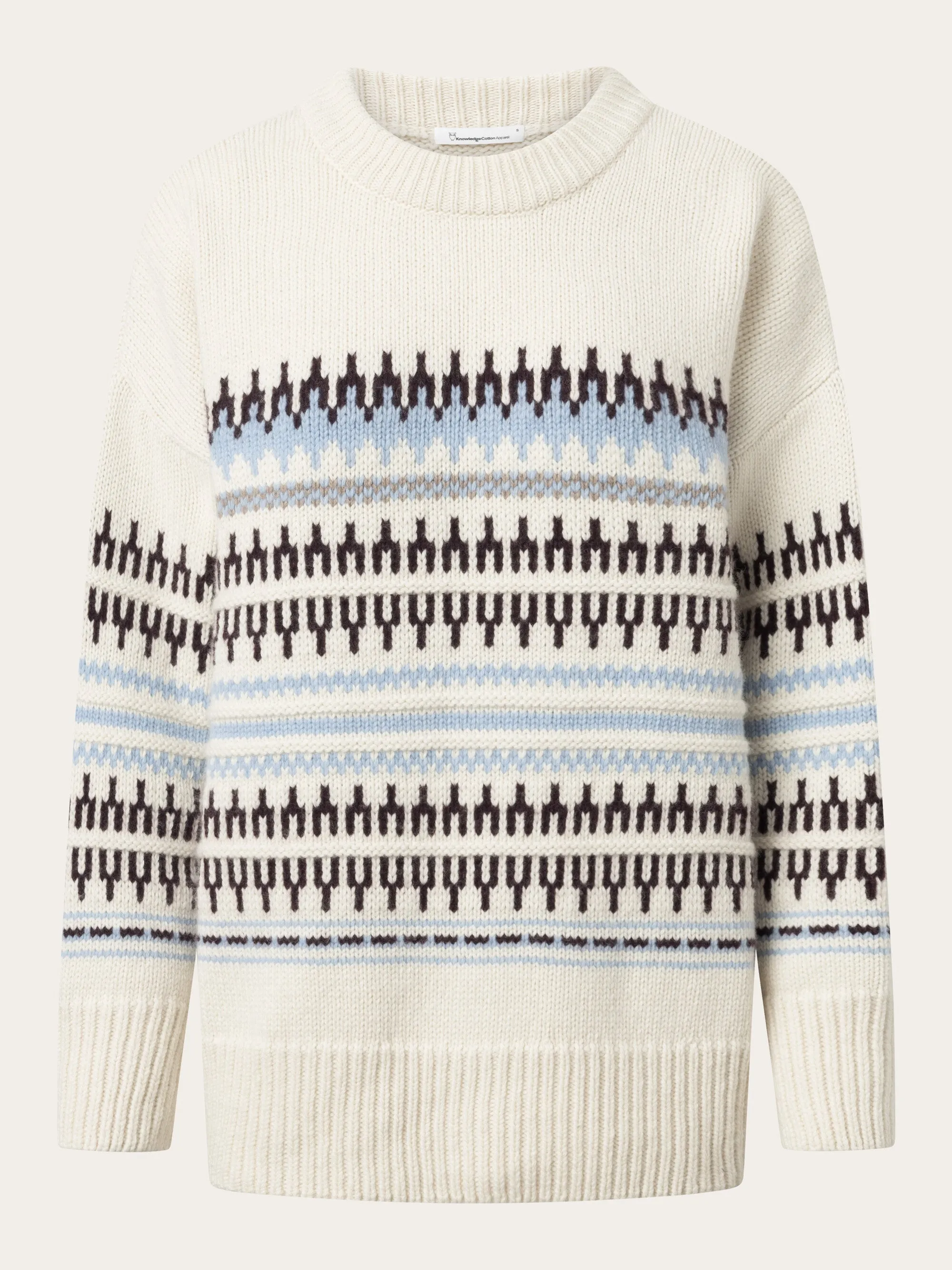 Wool pattern boxy crew neck - White stripe