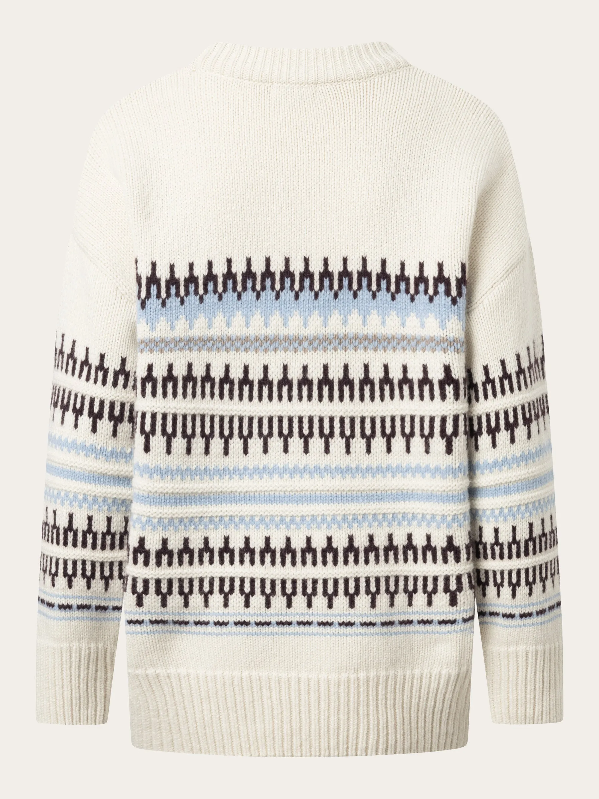 Wool pattern boxy crew neck - White stripe