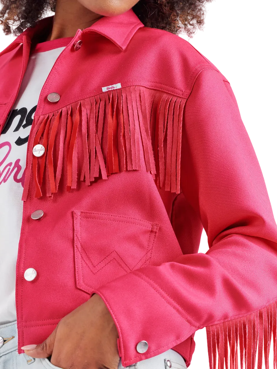 Wrangler Women's Barbie Fringe Wrancher In Barbie Pink Jacket