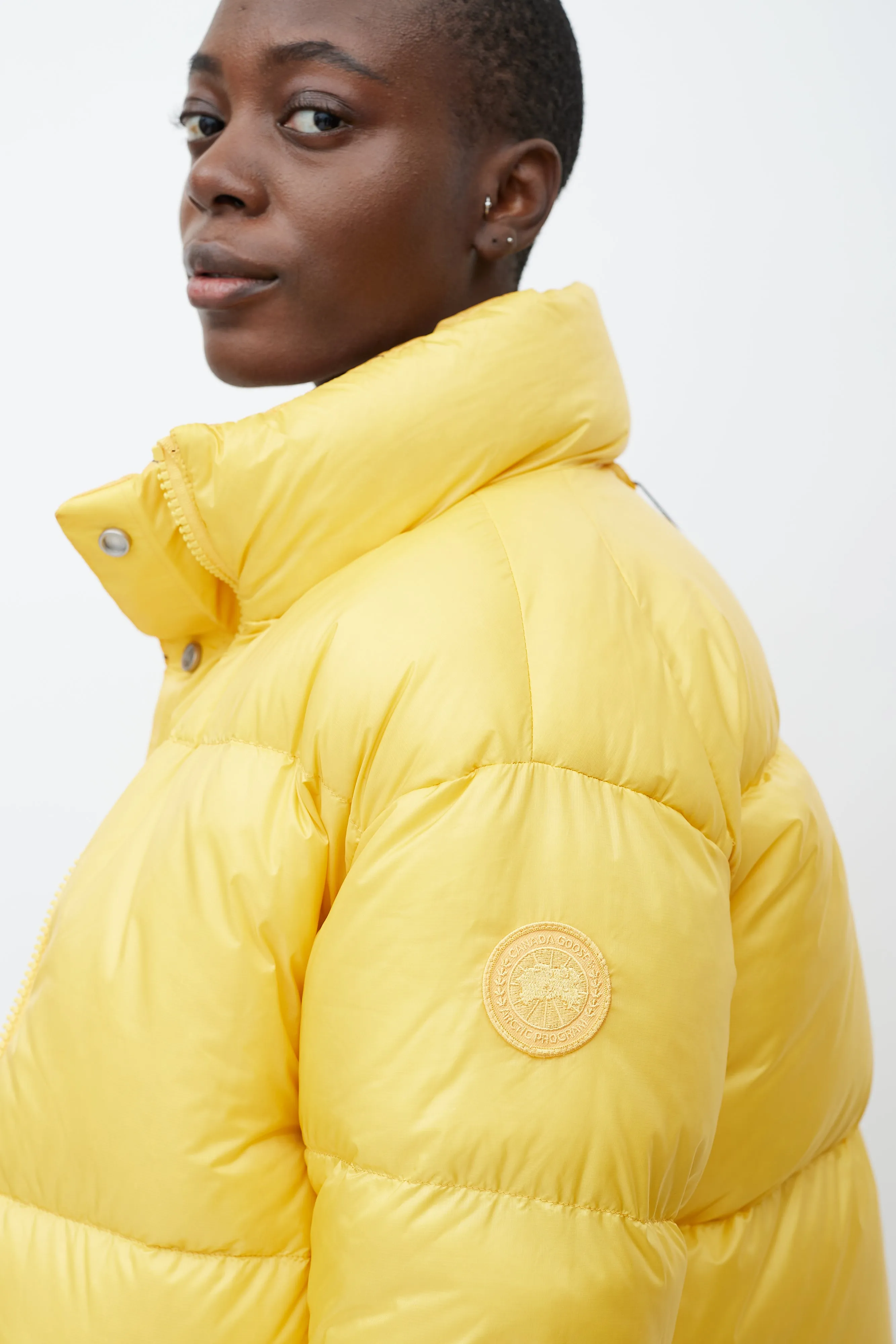 X Reformation Yellow & Multicolour Floral Reversible Down Jacket