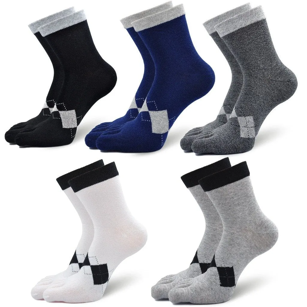 ZFSOCK Classic Neutral Colors 5 Finger Crew Socks for Men, 5 Pairs